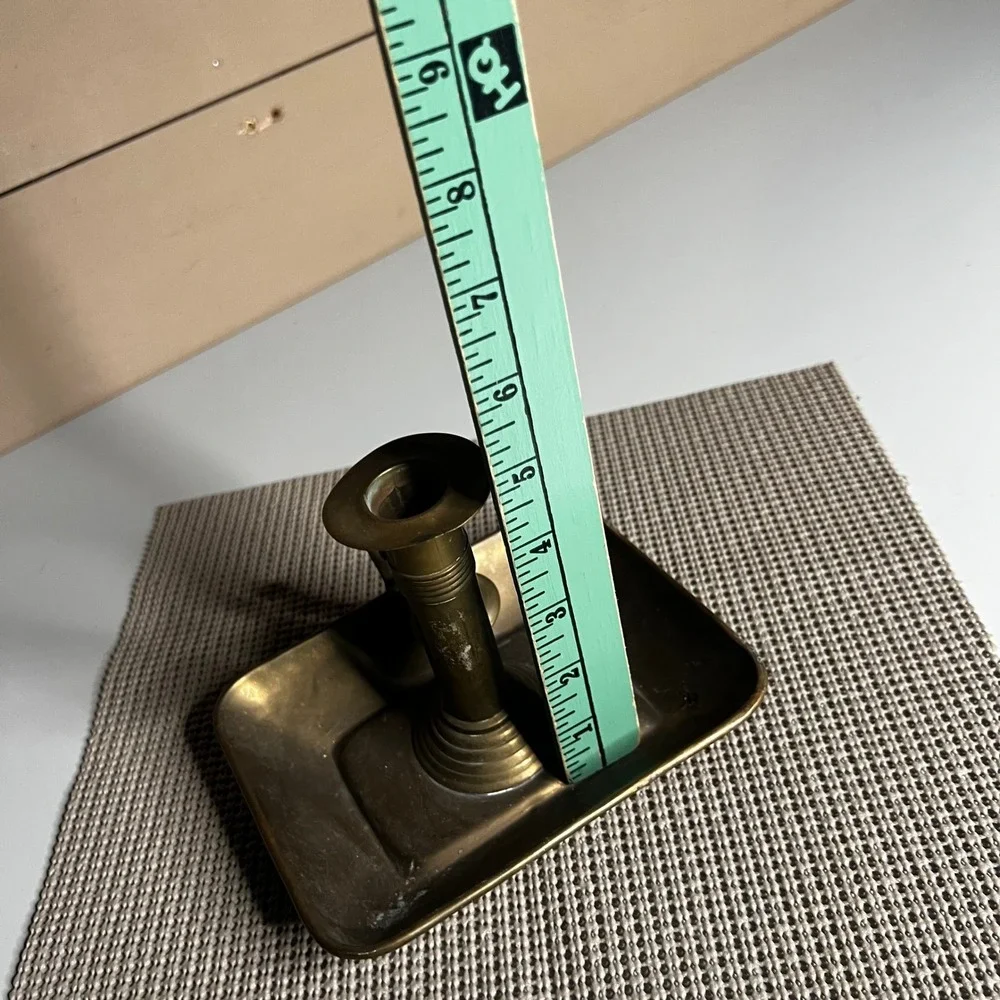 Vintage Brass Chamberstick Candle Holder with Snuffer‎ Rectangular Tray Handle